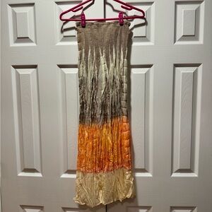 Lapis Gold and Orange Pleated Maxi Skirt
